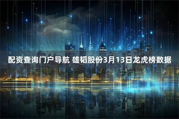 配资查询门户导航 雄韬股份3月13日龙虎榜数据